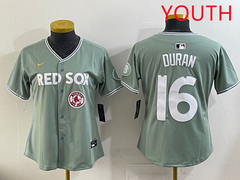 Youth 2025 Boston Red Sox 16 Duran Light Green Joint Name Nike MLB Jersey style 20
